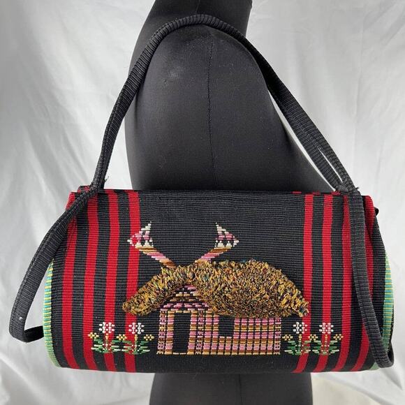 Vintage South American Embroidered Woven Tapestry Baguette Purse Shoulder Bag - Picture 1 of 9